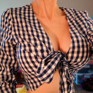 Gingham Blue Tie Front crop top